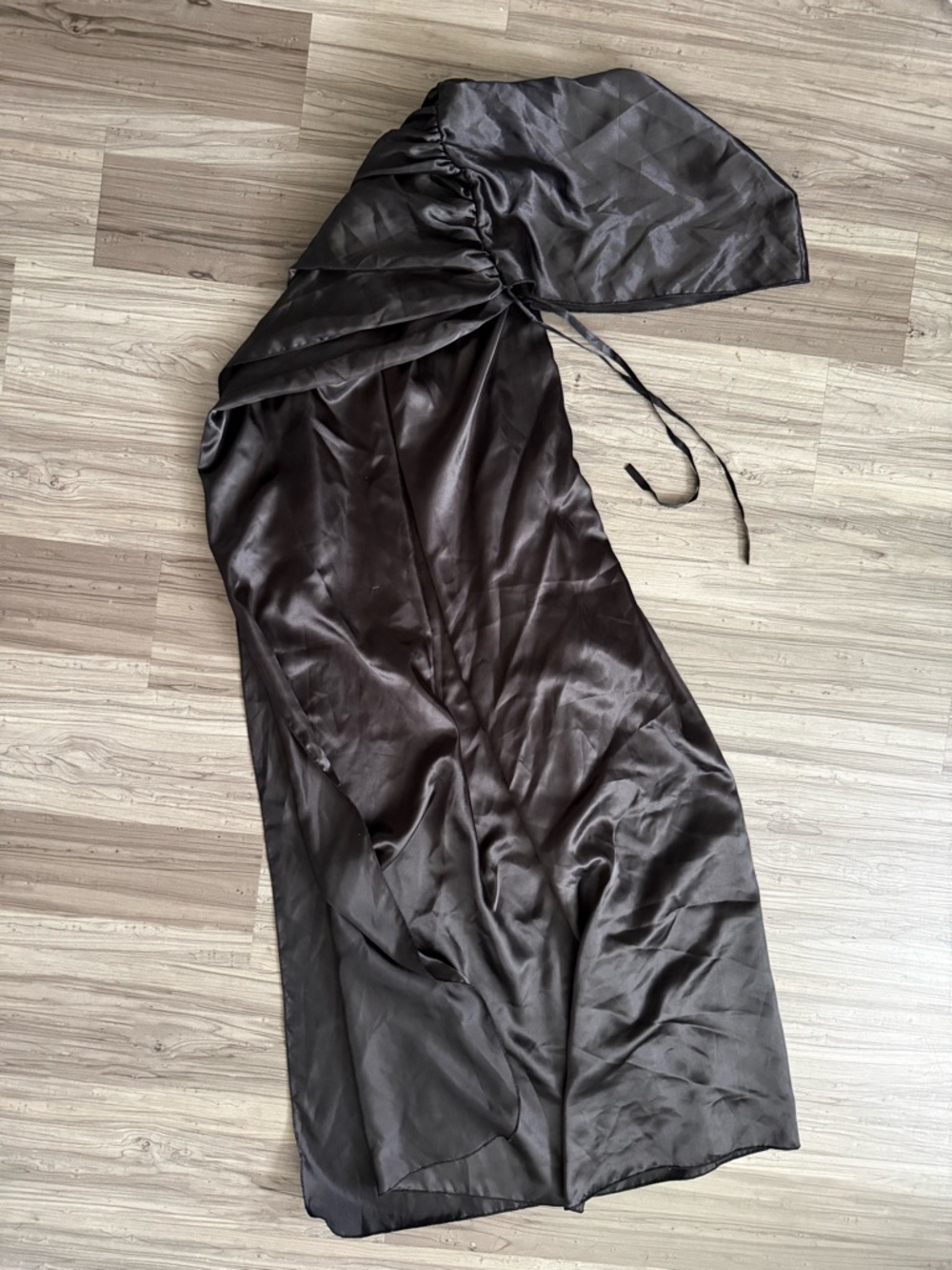 Black Satin Hooded Long Cape